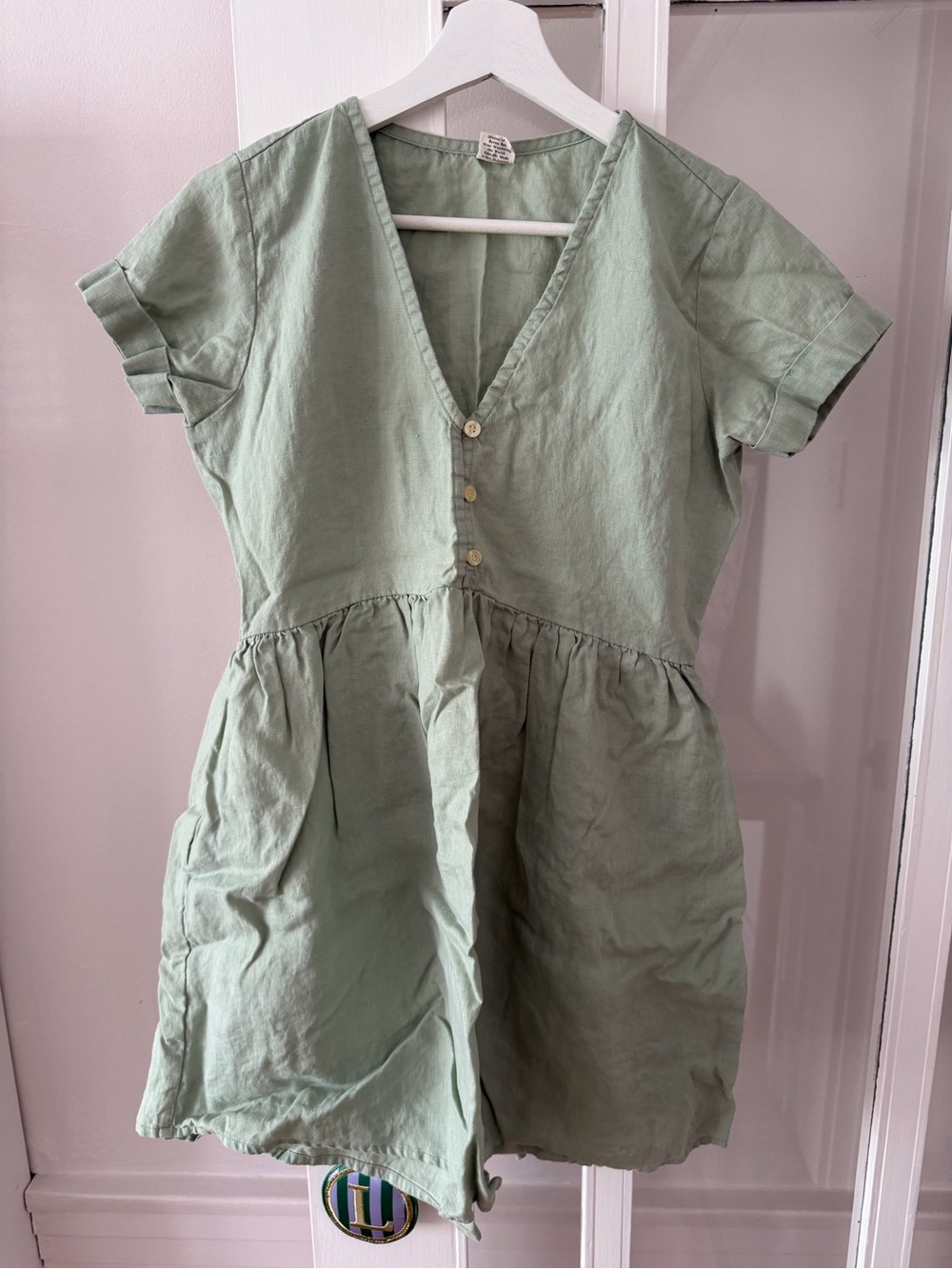 Rove by Byron Bay Sage V-Neck Button Front Linen Dress